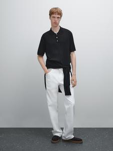 Рубашка-Поло из рубчатого трикотажа Massimo Dutti, черный