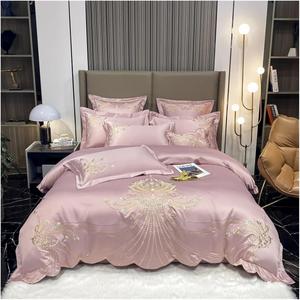 YUSIWOAL Комплект постельного белья с золотой вышивкой перьями из египетского хлопка в стиле пэчворк Purple