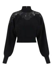 Свитер с высоким воротом и кружевными вставками TWINSET, черный