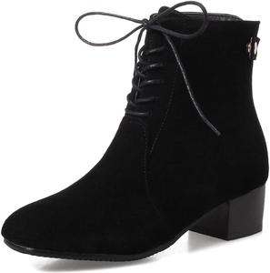 Женские элегантные ботильоны VOKLIN с квадратным носком, на шнуровке, из веганской замши, с низким каблуком-блоком, Black-Velvet Lined