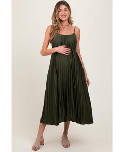 Платье-миди для беременных, светло-голубое, с плиссировкой и поясом Pinkblush, Olive green