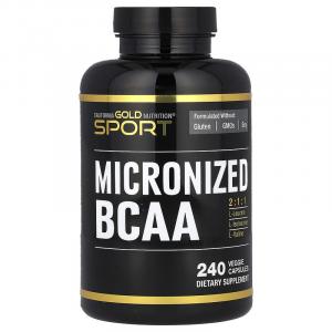California Gold Nutrition, Sport, микронизированные BCAA, аминокислоты с разветвленной цепью, 500 мг, 240 растительных капсул (250 мг в 1 капсуле)