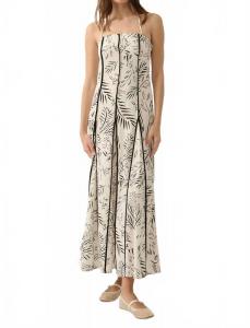 Бежевое макси-платье с цветочными вставками на бретелях PROMESA