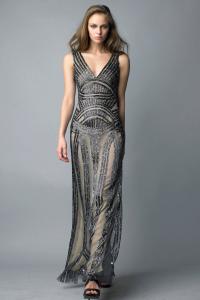 Платье с V-образным вырезом и отделкой бисером в стиле ар-деко Basix Black Label, Gunmetal