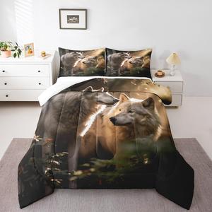 Erosebridal Комплект постельного белья Wolf с этническим принтом в стиле сафари, Black