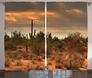 Шторы ABAKUHAUS Деревенский пейзаж, Драматическая тенистая пустыня, универсальные ленточные шторы для гостиной с петлями и крючками, 280 x 225 см, цвет: оранжево-зеленый Abakuhaus