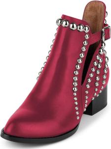 Женские ботильоны FSJ стильные с заклепками, вырезами, закрытым носком, средней массивной квадратной подошвой, боковыми ремешками, размер обуви US 4-15, Crimson