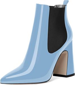 Женские ультралегкие уличные ботинки ROSERWISH с эластичной верхней частью, простые для путешествий, с заостренным носком, лакированные, на высоком каблуке-блоке, высотой до щиколотки, 4 дюйма