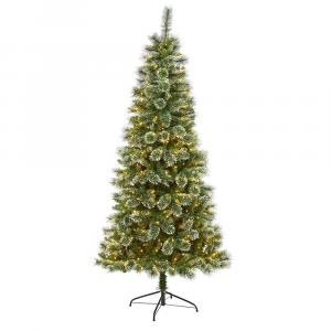 почти естественный 7 футов. Искусственная рождественская елка из сосны Wisconsin Slim Snow Tip Nearly Natural, зеленый