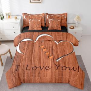 Erosebridal Комплект постельного белья Orange Heart Over Wooden с романтичными сердечками, двусторонний, из мягкого хлопка, Orange White