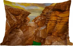 Подушка для улицы - Скалы - Море - Закат - Природа - Вода - 60 x 40 см - Устойчива к погодным условиям - Подушка для отдыха - Декоративная подушка - Подушка для дома MuchoWow