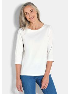 GOLDNER Короткий размер: Классическая футболка с длинными рукавами и вырезом-лодочкой кремово-белого цвета