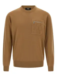 Шерстяной свитер с рельефным карманом FENDI, нейтральный