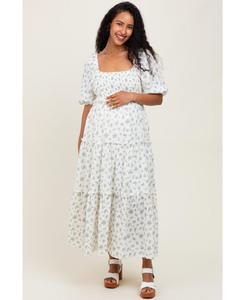 Длинное платье для беременных с цветочным принтом, сборками и многоярусной юбкой с оборками, голубого цвета Pinkblush, Blue