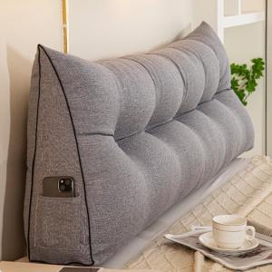 Треугольная съемная подушка для изголовья, большая подушка для спины, поддерживающая спинку, клиновидная подушка для дивана-кровати, моющаяся, подходит для дивана-кровати, двухъярусной кровати, общежития (Цвет: серый, Размер) COZMAX, Gray1