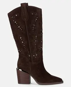 Женские ботинки на широком каблуке с вышивкой и заклепками Alma en Pena, коричневый