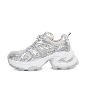 Амортизирующие, нескользящие, износостойкие, дышащие низкие кроссовки на массивной подошве для женщин SHUMO, Silver