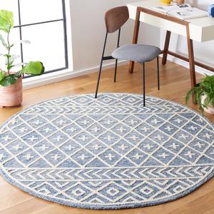 Ковер SAFAVIEH, 183 x 183 см, Metro Collection, круглый, Blue & Ivory, ручной работы марокканский богемный стиль из шерсти, идеален для помещений с высокой проходимостью в гостиной, спальне (MET460M)