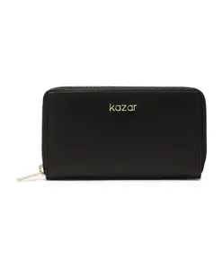 Черный кожаный кошелек на молнии Kazar, черный