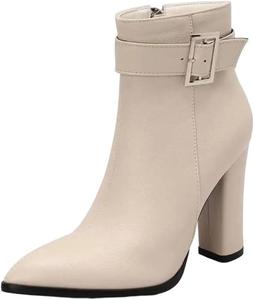Женские классические ботильоны с заостренным носком и массивным каблуком 10 см Generic, Beige