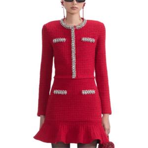 Текстурированный вязаный кардиган Self-portrait, красный