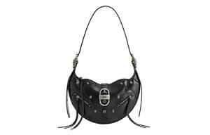 Сумка-круассан из искусственной кожи Мотоциклетная сумка через плечо Средний размер Унисекс Ярко-розовый/Черный/Белый JW PEI, Серебристый