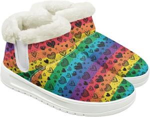 Зимние ботильоны для женщин с меховой подкладкой, теплые зимние ботинки до щиколотки, модная обувь для зимних прогулок на улице Fuojuvelie, Rainbow Heart