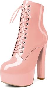 Женские ботильоны Esvowido с платформой, массивным каблуком, высоким каблуком, круглым носком, сексуальные шнуровки, короткие ботинки с боковой молнией, Pink