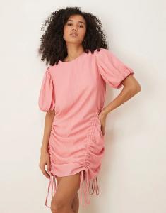 Мини-платье Ghospell с завязками на рукавах-фонариках розового цвета
