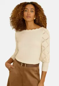 Джемпер укороченного кроя с фестончатой отделкой и рукавами 3/4. Love & Roses, Cream