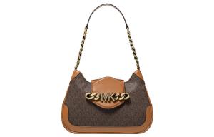 MICHAEL KORS Кожаная сумка через плечо женская бежево-коричневая