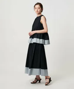 Расклешенная юбка из хлопка и шелка с шелковистым верхом - можно стирать United Arrows, цвет Navy