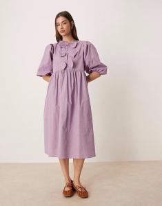 Гламурное макси-платье с бантом спереди в фиолетовую клетку Glamorous