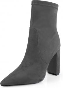 Женские элегантные ботильоны sarawill с высоким широким каблуком, заостренным носком, из искусственной замши, с удобным массивным каблуком и боковой молнией, для нарядного образа, Grey