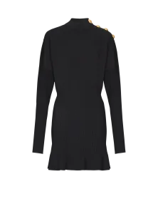 Короткое расклешенное вязаное платье Balmain, черный/розовый