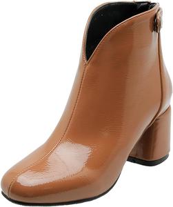 Женские модные нарядные ботильоны на щиколотку с круглыми носками, застежкой-молнией сзади, массивными средними каблуками, осень-зима, короткие ботинки JOEUSTY, Tan