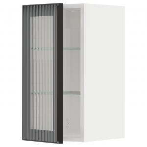 Настенный шкаф с полками и стеклянной дверцей, белый/рифленое стекло цвета антрацит Hejsta, 30x60 см. IKEA Metod