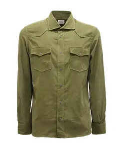 Зеленая бархатная рубашка в итальянском стиле Mazzarelli, зеленый