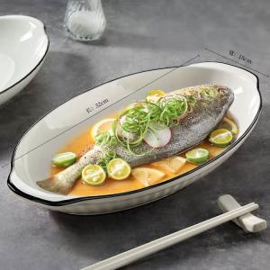 Mose Black Line Xuan Yue - 12-Inch Double-Ear Fish Plate, керамическая тарелка для рыбы с двумя ручками, 30.5 см