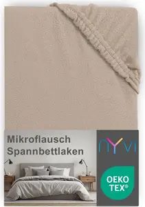 Простыня на резинке DreamScience Microfleece 180 - 200 x 220 см, цвет "Нуга", для кроватей с пружинным блоком шириной до 32 см - мягкая и согревающая простыня на резинке NYVI
