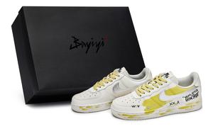 Nike Кроссовки Air Force 1 для скейтбординга женские низкие Black/White/Silver/Yellow