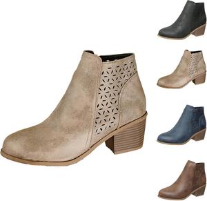Женские массивные кожаные ботильоны на среднем каблуке без шнуровки, ортопедические, с боковой молнией, короткие ботинки с вырезами в ретро-стиле, легкая повседневная обувь для прогулок и нарядов Generic, Khaki