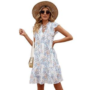 Женское платье-бэбидолл мини летнее повседневное с v-образным вырезом и расклешенными рукавами в богемном цветочном стиле Clearflower, White Floral