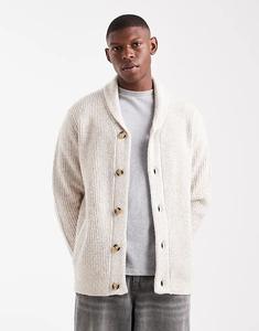 Кардиган с потертыми деталями шаль цвета экрю