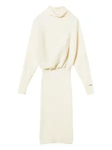 Платье миди в рубчик с воротником-стойкой TWINSET, белый