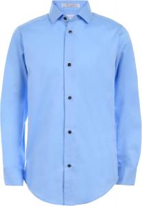 Рубашка Calvin Klein для мальчиков с длинным рукавом, атласная, на пуговицах, с манжетами и подолом, Light Blue