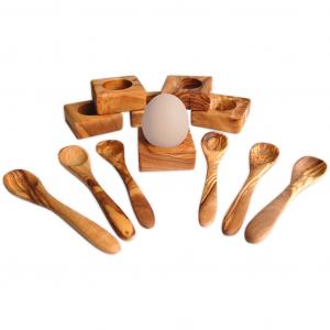 Подставка для яиц из оливкового дерева 'Troué с ложкой для яиц из оливкового дерева', особенно экономичная квадратная форма, оливковое дерево безопасно для контакта с пищевыми продуктами Olivenholz-Erleben, коричневый