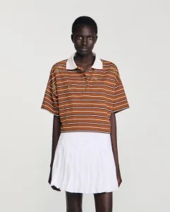 Женское полосатое поло со стразами Sandro, коричневый/белый