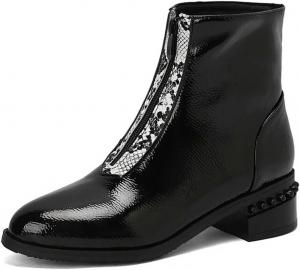 Женские челси Artykey, ботильоны на низком массивном каблуке, с круглым носком, передней молнией, повседневные, модные, короткие уличные ботинки C4, Black