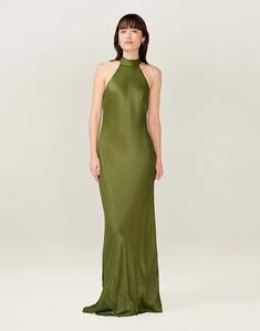 Платье Omnes Dresses milos maxi с вырезом халтер зеленого цвета и бантом сзади зеленого цвета